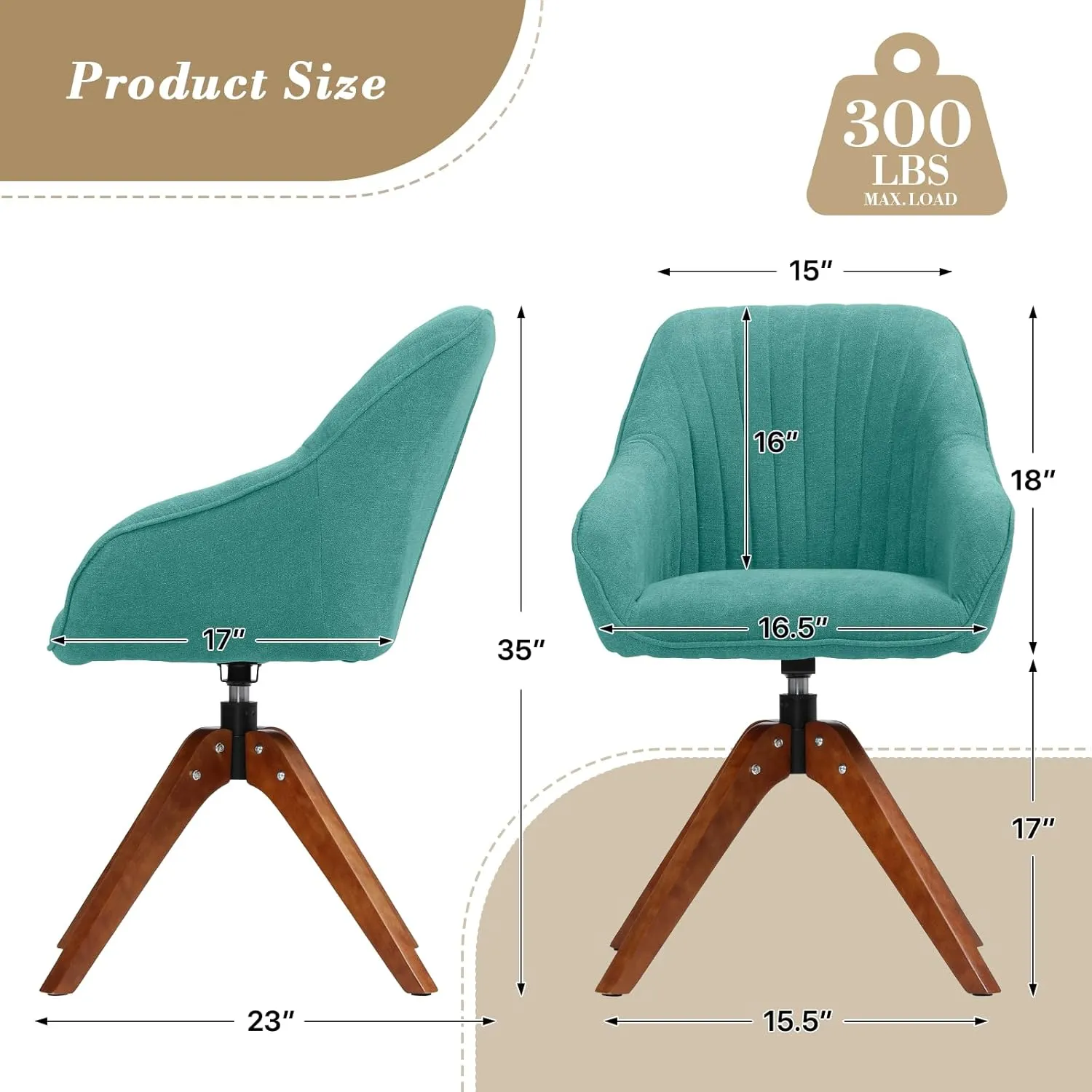 Athena Collection Modern Green Linen Upholstered Swivel Armchair, Comfortable Office Desk Chair, 360 Swivel, Ergonomic Design