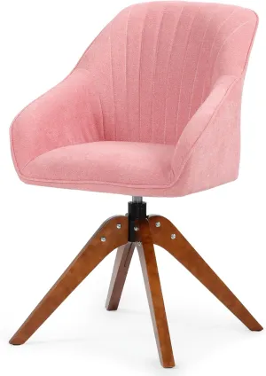 Athena Collection Swivel Modern Accent Chair, Linen Upholstered Armchair Office Desk Chair No Wheels with Wooden Legs, Comfy Vanity Chair Reading Chair for Bedroom Living Room Office, Pink