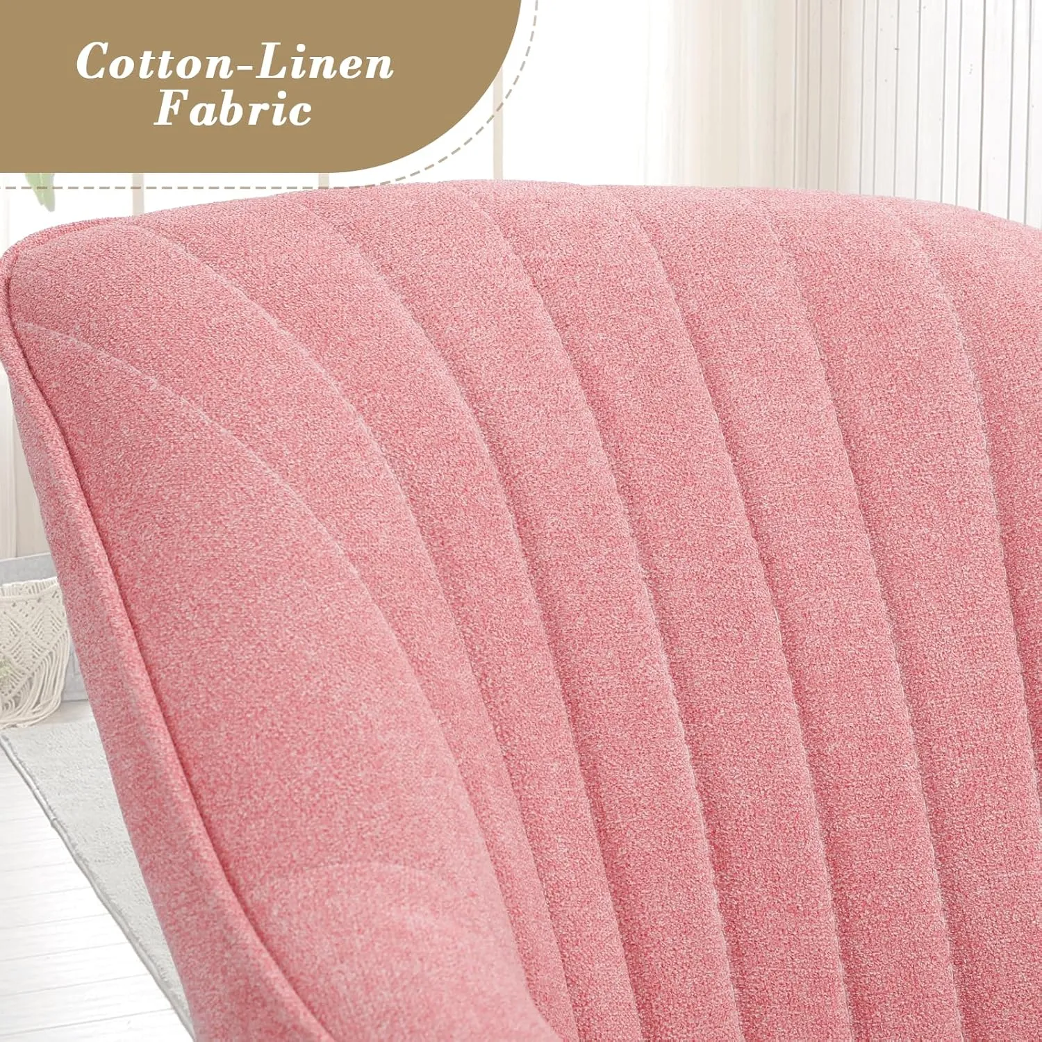 Athena Collection Swivel Modern Accent Chair, Linen Upholstered Armchair Office Desk Chair No Wheels with Wooden Legs, Comfy Vanity Chair Reading Chair for Bedroom Living Room Office, Pink