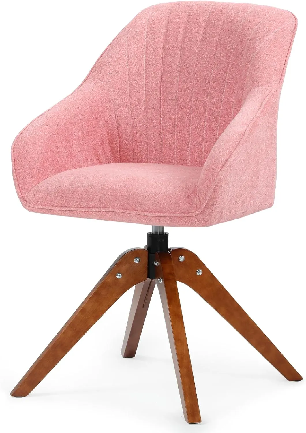 Athena Collection Swivel Modern Accent Chair, Linen Upholstered Armchair Office Desk Chair No Wheels with Wooden Legs, Comfy Vanity Chair Reading Chair for Bedroom Living Room Office, Pink