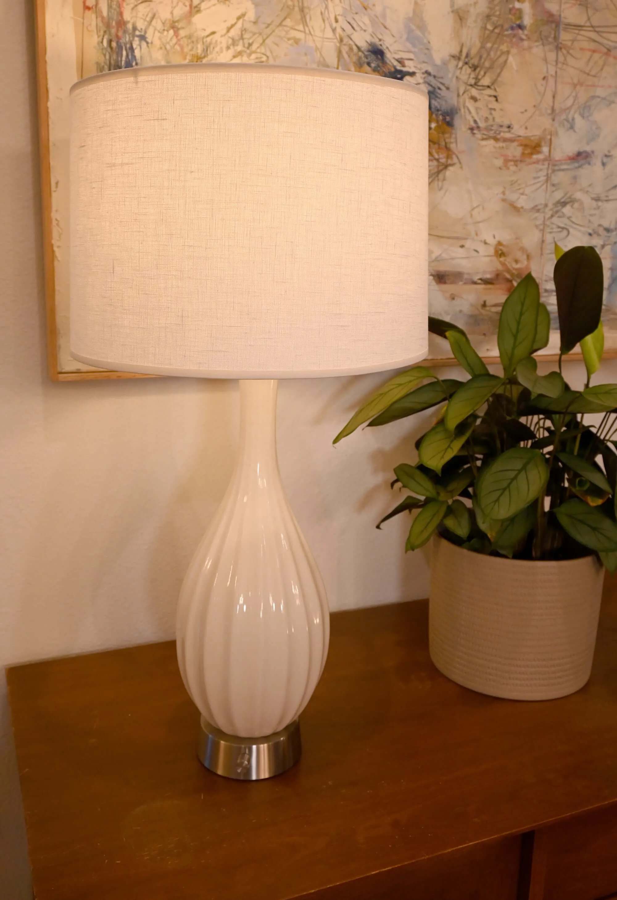 Ava Ivory Ceramic on Nickel - Mini Base Cordless Lamp -  Made in the USA