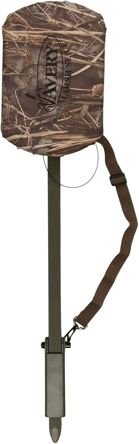 Avery Marsh Seat, 27-37" Quick-Adjust Folding Lightweight Aluminum Waterfowl Hunting Chair with Padded Seat, Sink-Proof Retractable Aluminum Feet, Adjustable/Removable Shoulder Carry Strap
