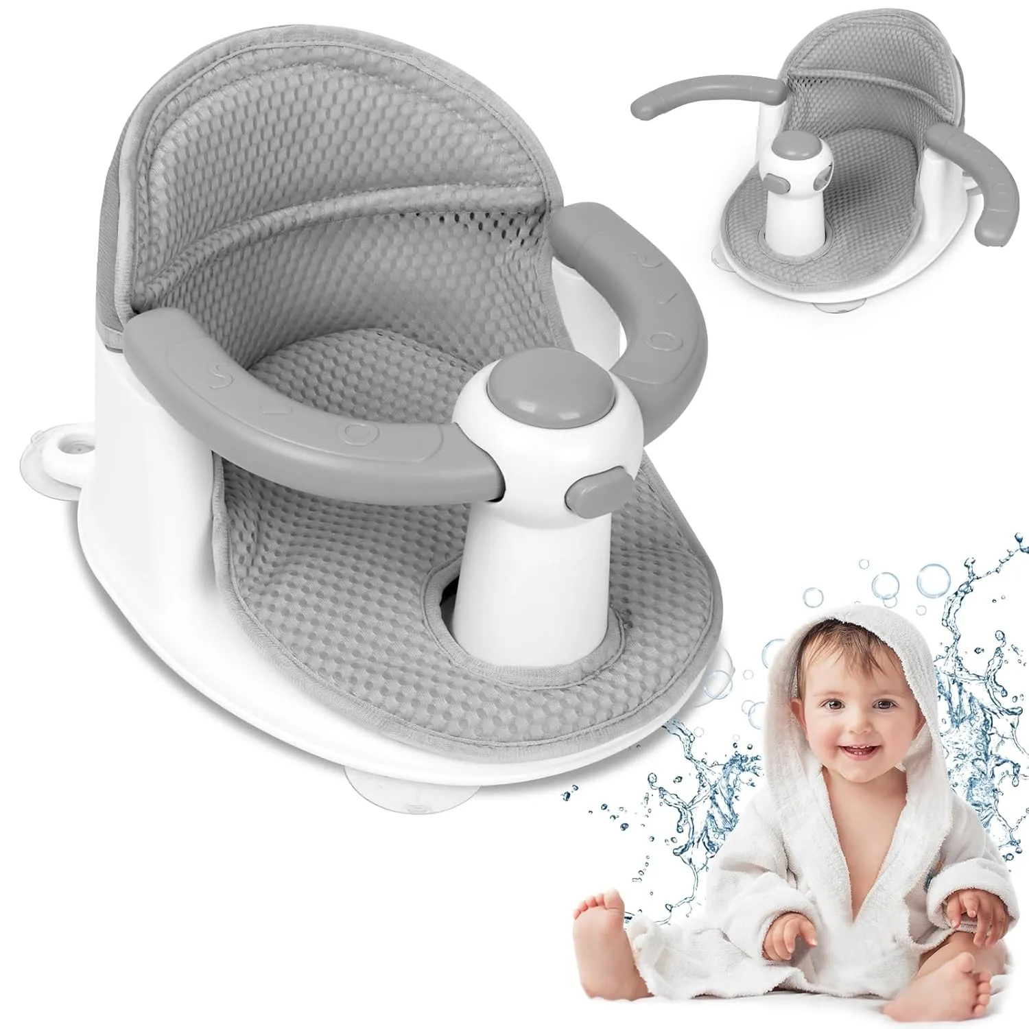 Baby Bath Seat for Babies 6 Months & up, Sure & Secure Suction Cups, Non-Slip Baby Bath Seat, Detachable, Safe & Comfortable Baby Bath Support, Sit Up Bath Seat for Baby (Grey)