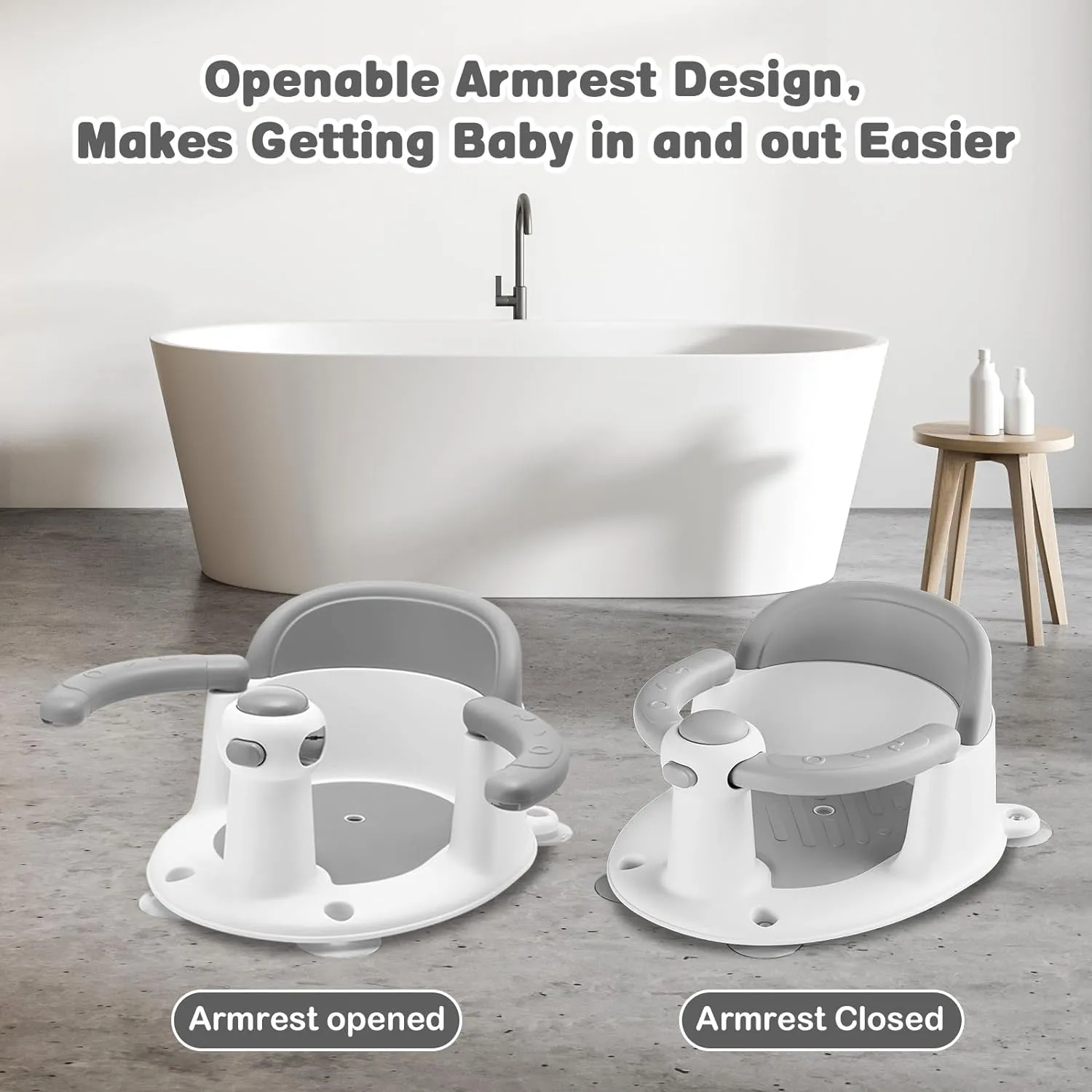 Baby Bath Seat for Babies 6 Months & up, Sure & Secure Suction Cups, Non-Slip Baby Bath Seat, Detachable, Safe & Comfortable Baby Bath Support, Sit Up Bath Seat for Baby (Grey)
