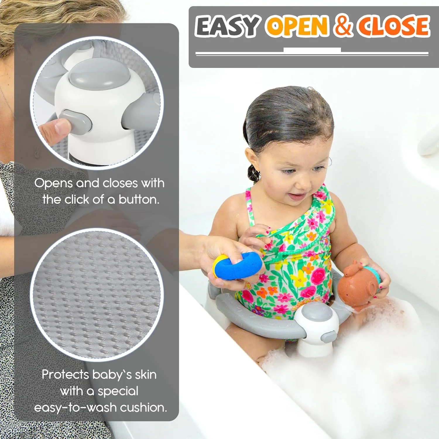 Baby Bath Seat for Babies 6 Months & up, Sure & Secure Suction Cups, Non-Slip Baby Bath Seat, Detachable, Safe & Comfortable Baby Bath Support, Sit Up Bath Seat for Baby (Grey)