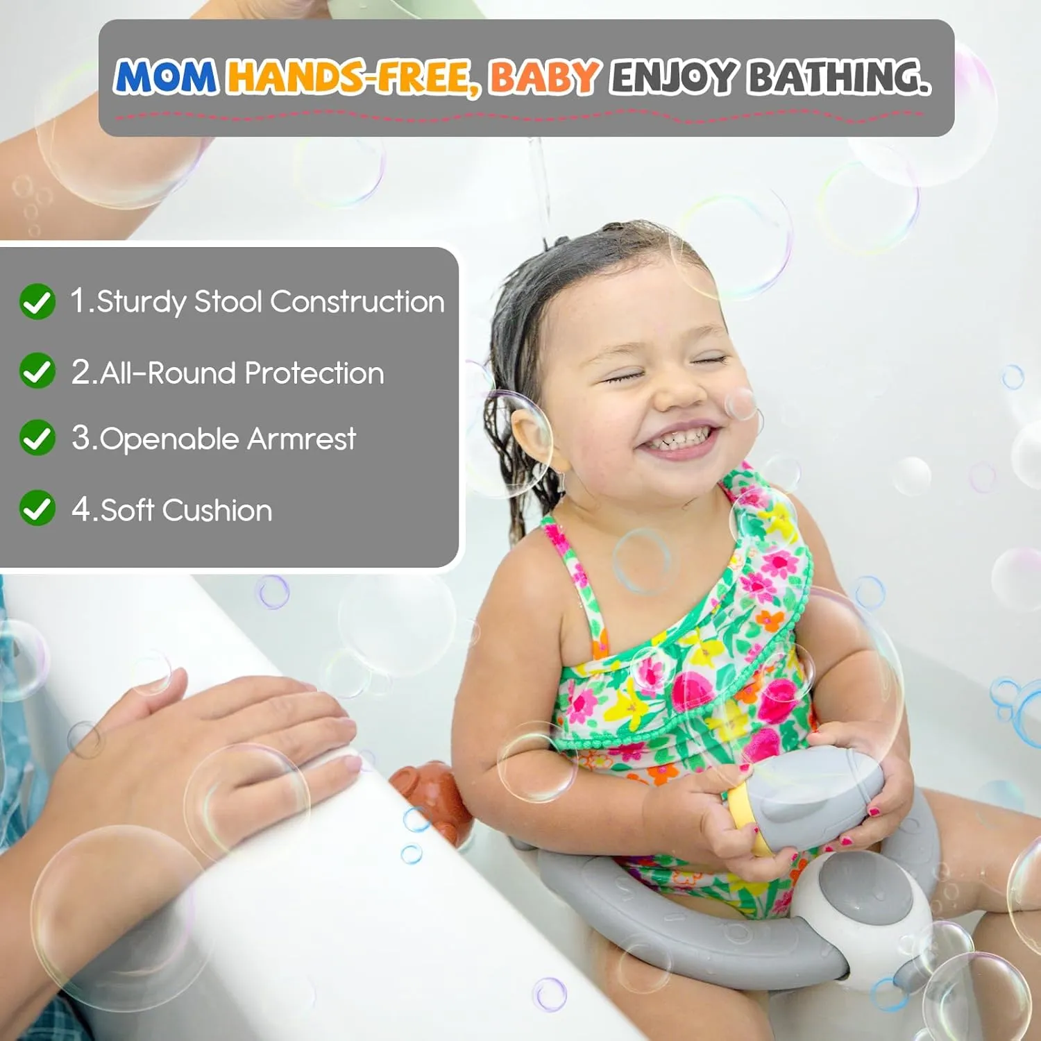 Baby Bath Seat for Babies 6 Months & up, Sure & Secure Suction Cups, Non-Slip Baby Bath Seat, Detachable, Safe & Comfortable Baby Bath Support, Sit Up Bath Seat for Baby (Grey)