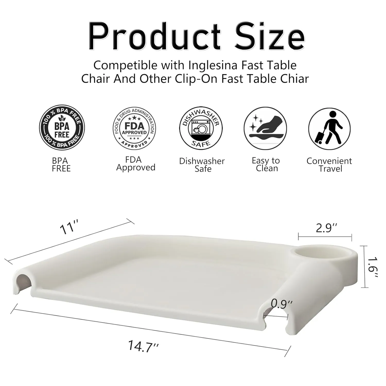 Baby Dining Tray Compatible with Inglesina Fast Table Chair Silicone Baby Feeding Tray for Clip-On Fast Table Chair Dishwasher Safe BPA Free Silicone Removable Dining Tray Accessory -White