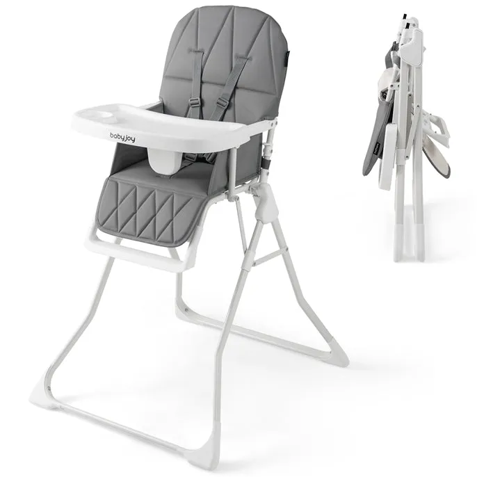 BABY JOY Foldable High Chair, Easy Clean Compact Highchair with Removable Adjustable Tray and PU Seat Cushion