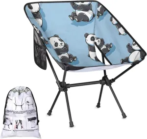 Baby Panda Camping Chair Portable Folding Aluminum Alloy Chairs Lightweigh with Side Pocket for Beach Trip Picnic Outdoor Sports Camp Chair Back Chair for Camping Beach