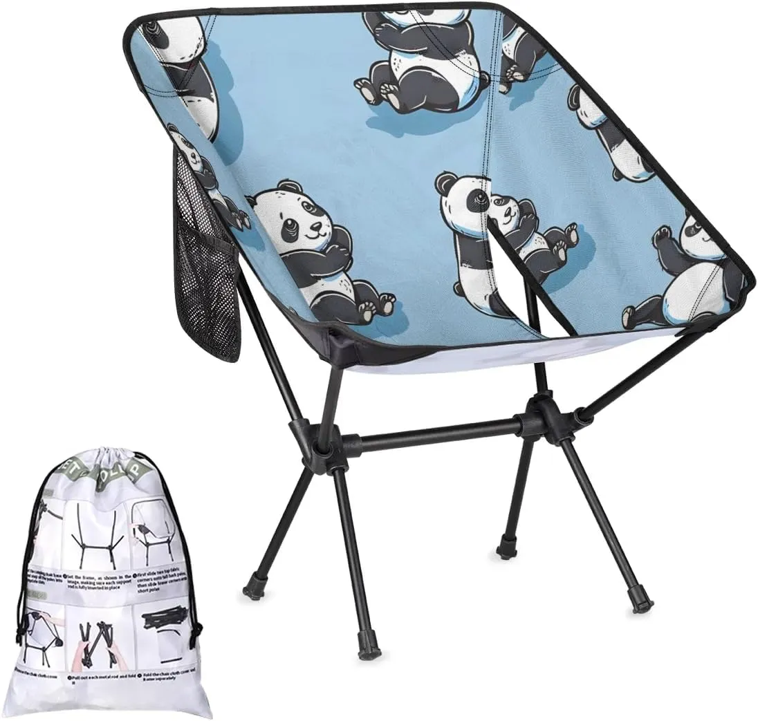 Baby Panda Camping Chair Portable Folding Aluminum Alloy Chairs Lightweigh with Side Pocket for Beach Trip Picnic Outdoor Sports Camp Chair Back Chair for Camping Beach