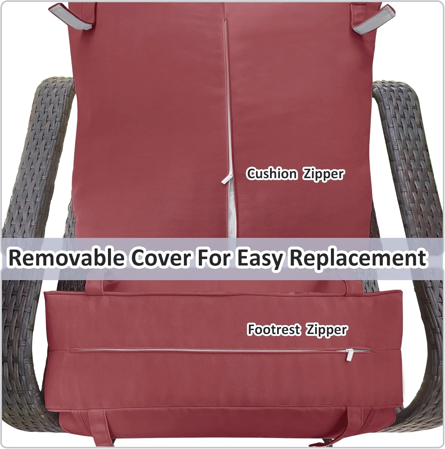 Babylon Dual-use Indoor/Outdoor Wicker Adjustable Recliner Chair, Patio Relaxing Lounge Rattan Armchair with Cushions (Brown Wicker red Cushion)