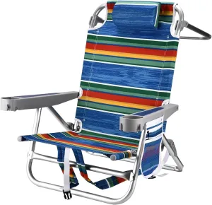 Backpack Beach Chairs for Adults Capacity 300 LBS Low 5 Position Beach Chair with Pouch Straps Folding Lightweight Reclining Aluminum Wide Lay Flat Single