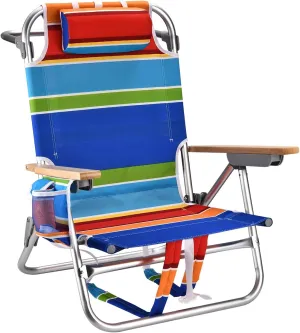 Backpack Beach Chairs for Adults Capacity 300 LBS Low 5 Position Beach Chair with Pouch Straps Folding Lightweight Reclining Aluminum Wide Lay Flat Single