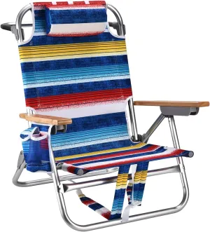 Backpack Beach Chairs for Adults Capacity 300 LBS Low 5 Position Beach Chair with Pouch Straps Folding Lightweight Reclining Aluminum Wide Lay Flat Single