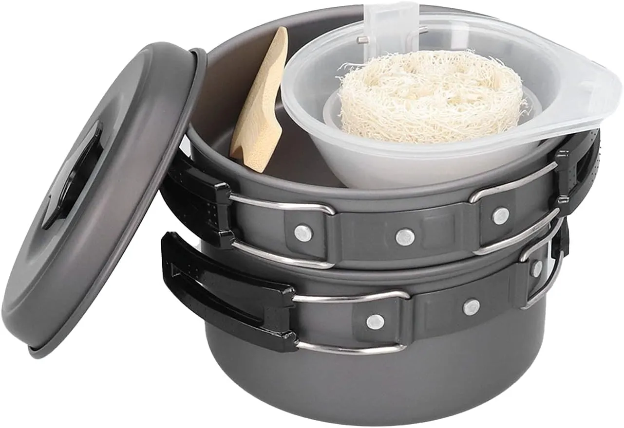 Backpacking Cooking Set, Outdoor Cook Gear Camping Cookware Mess Kit Non – Stick Outdoor Cooking Set for Camping for Hiking for Picnic