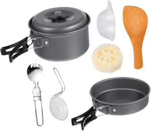 Balacoo 1 Set Outdoor Pot Camping Pans Cooking Detachable Handle Pots and Pans Camping Small Cookware Portable Utensils Camping Kettle Camping Pot Camping Supplies Black Aluminum Alloy