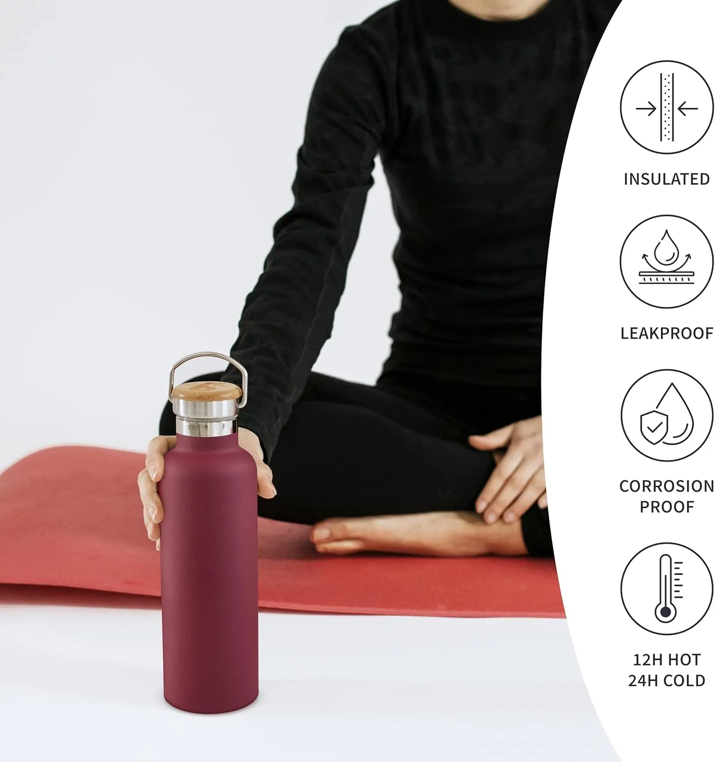 Bambaw 32 oz Water Bottle, Red Insulated Water Bottle, Large Water Bottle Insulated, Stainless Steel Water Bottle, Metal Water Bottle with Handle, 1 Liter Stainless Steel Water Bottle – Red Berry