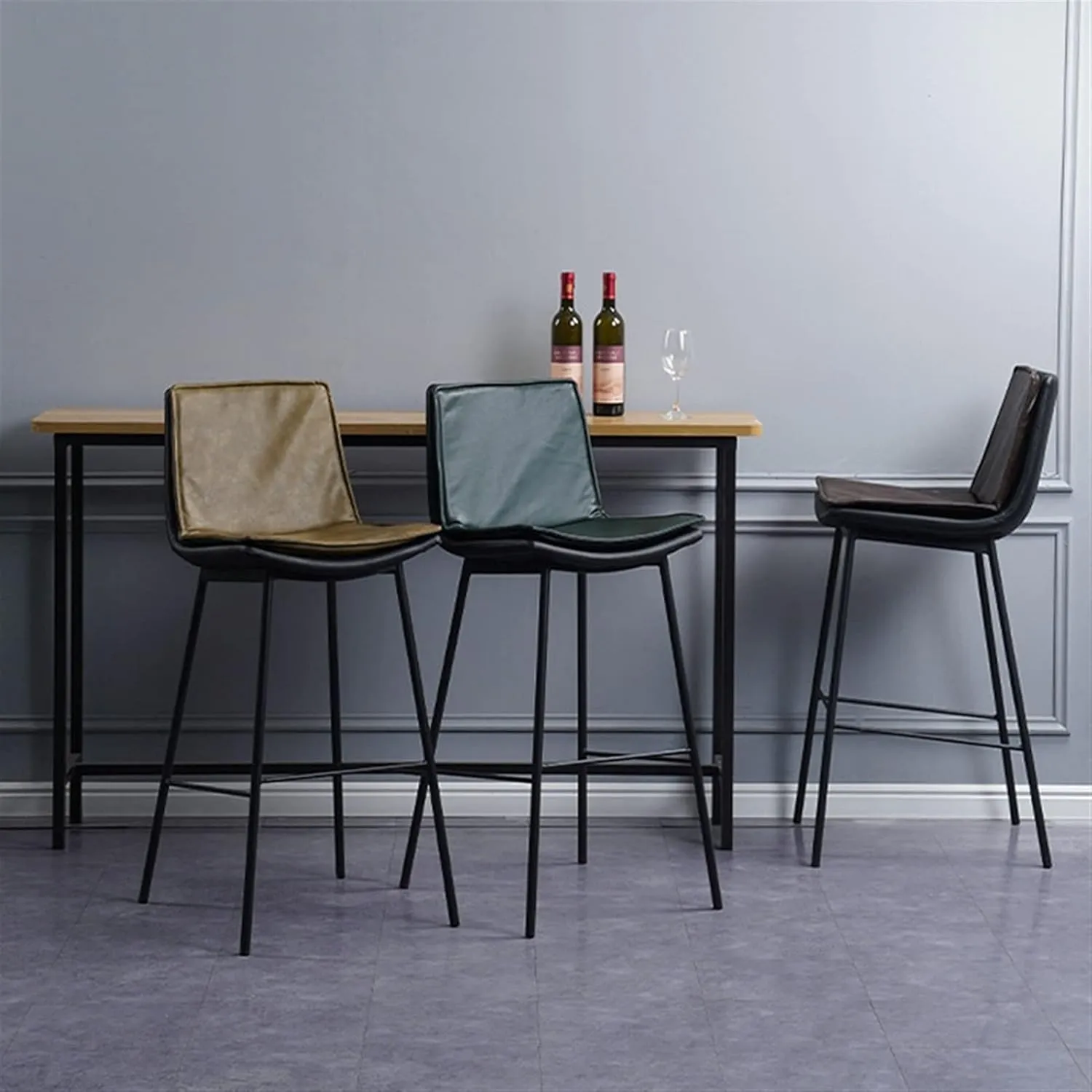 Bar Chairs Modern Adjustable Lift Swivel Bar Stool PU Leather Chair Counter Height Bar Stool with Armrest and Footrest 2 Pack Bar Stools with Back(C)