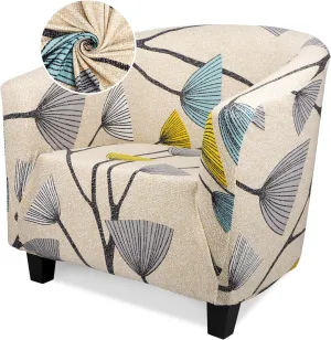 Barrel Chair Cover, Thick Beige/Grey Club Chair Slipcover 1 Piece, Round Soft Tub Chair Sofa Covers Removable Couch Furniture Protector for Bar Living Room Bedroom Hotel Counter
