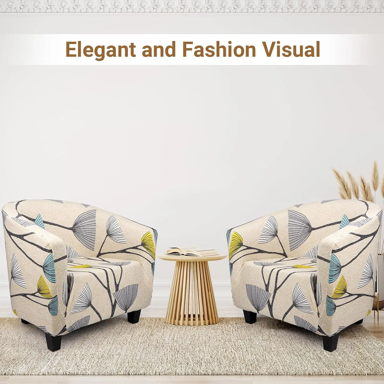 Barrel Chair Cover, Thick Beige/Grey Club Chair Slipcover 1 Piece, Round Soft Tub Chair Sofa Covers Removable Couch Furniture Protector for Bar Living Room Bedroom Hotel Counter