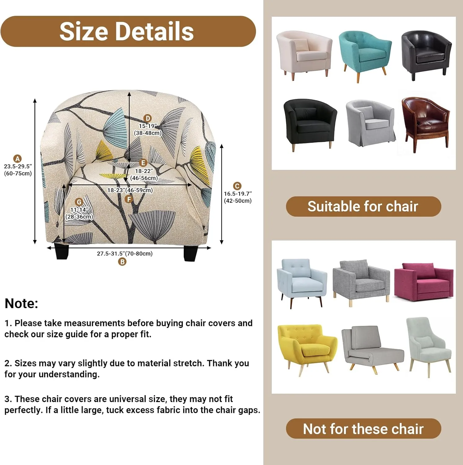 Barrel Chair Cover, Thick Beige/Grey Club Chair Slipcover 1 Piece, Round Soft Tub Chair Sofa Covers Removable Couch Furniture Protector for Bar Living Room Bedroom Hotel Counter