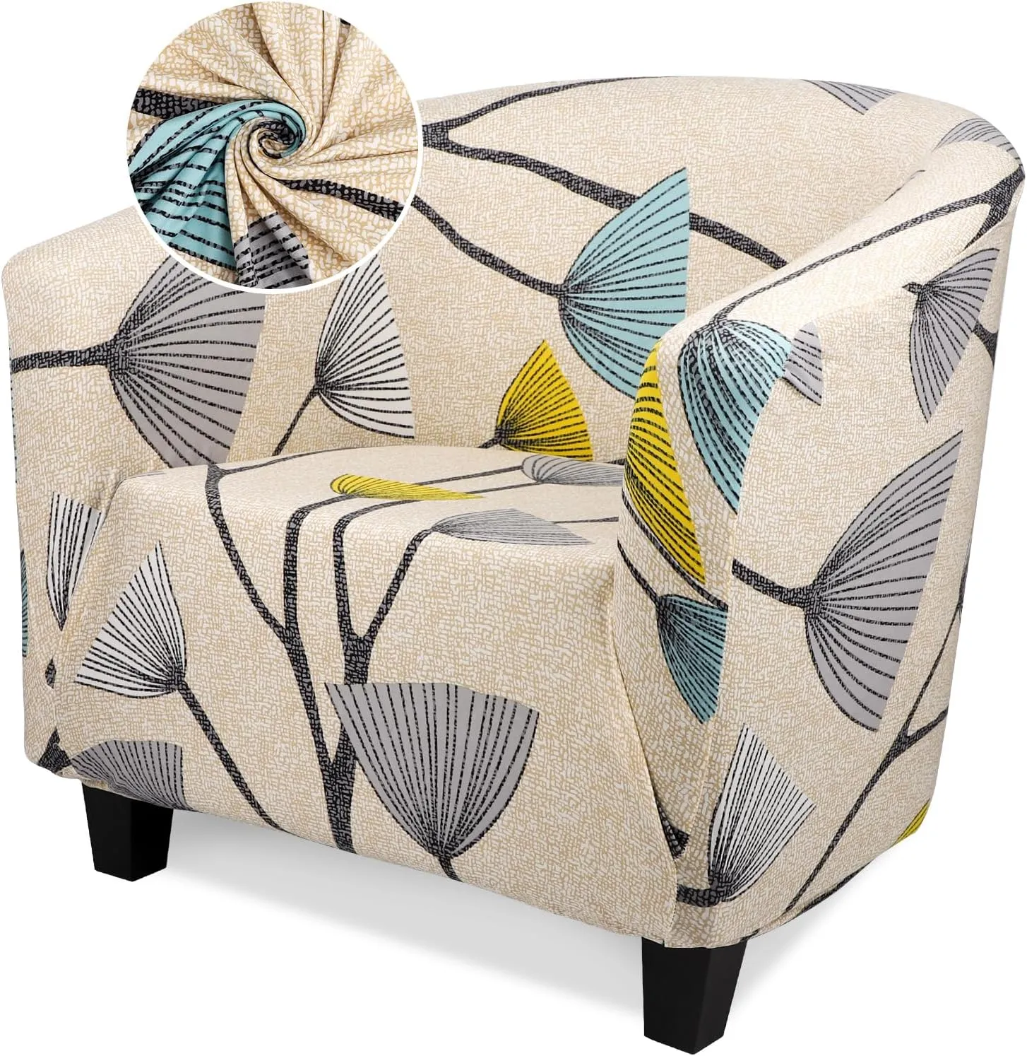 Barrel Chair Cover, Thick Beige/Grey Club Chair Slipcover 1 Piece, Round Soft Tub Chair Sofa Covers Removable Couch Furniture Protector for Bar Living Room Bedroom Hotel Counter
