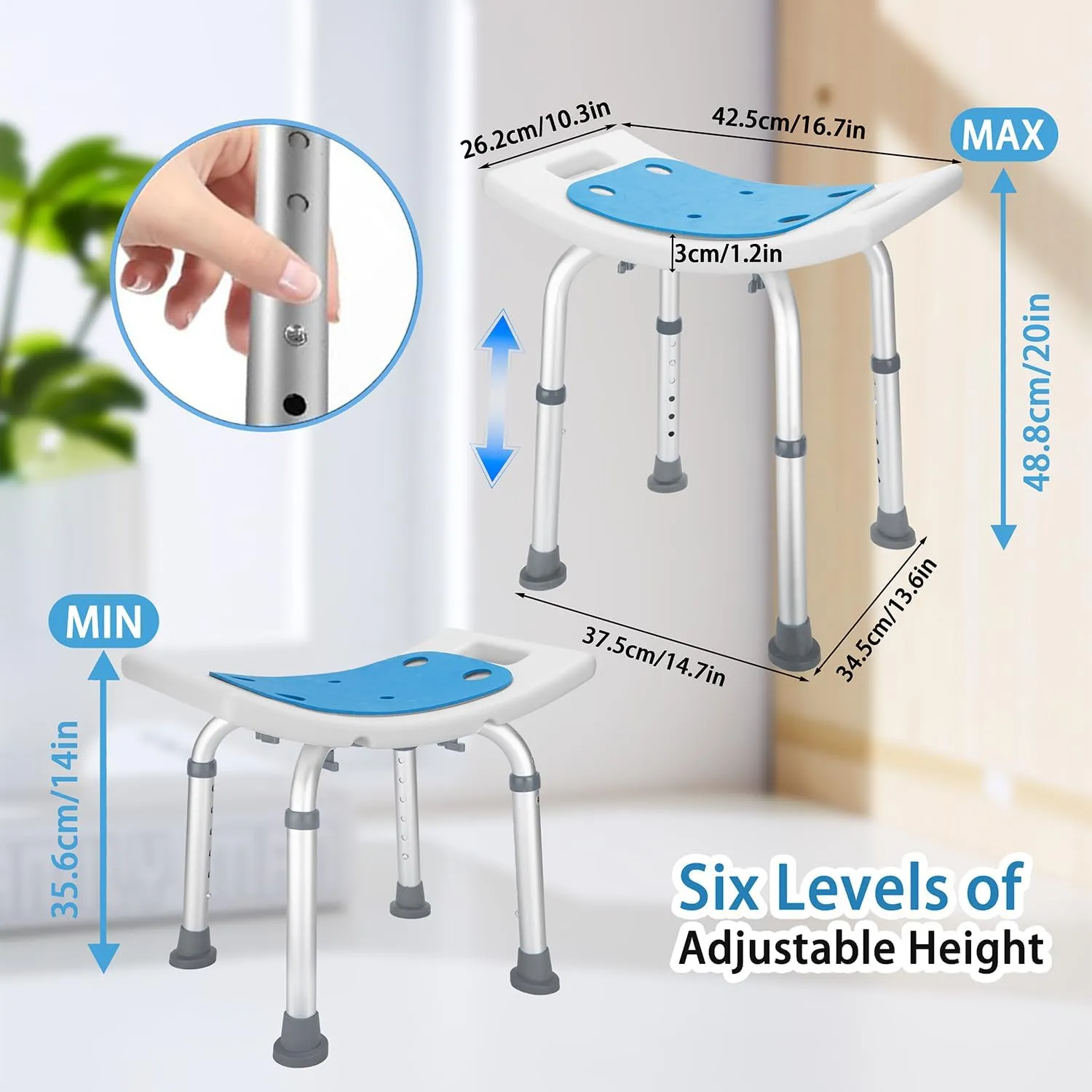Bath Seat Bathroom Bathtub Shower Chair Stool for Adults,FSA/HSA Compliant Seniors and Disabled, Elderly Tub Transfer Bench for Inside Shower (Grey, Round Foot Mats)