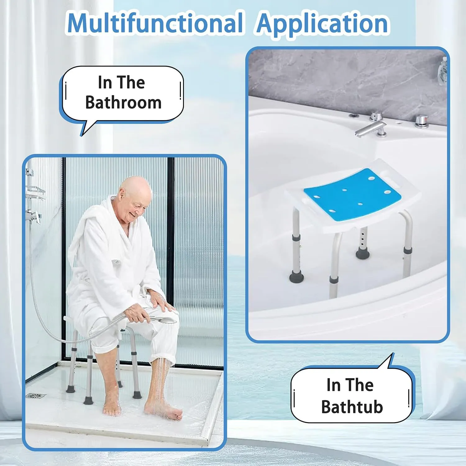 Bath Seat Bathroom Bathtub Shower Chair Stool for Adults,FSA/HSA Compliant Seniors and Disabled, Elderly Tub Transfer Bench for Inside Shower (Grey, Round Foot Mats)