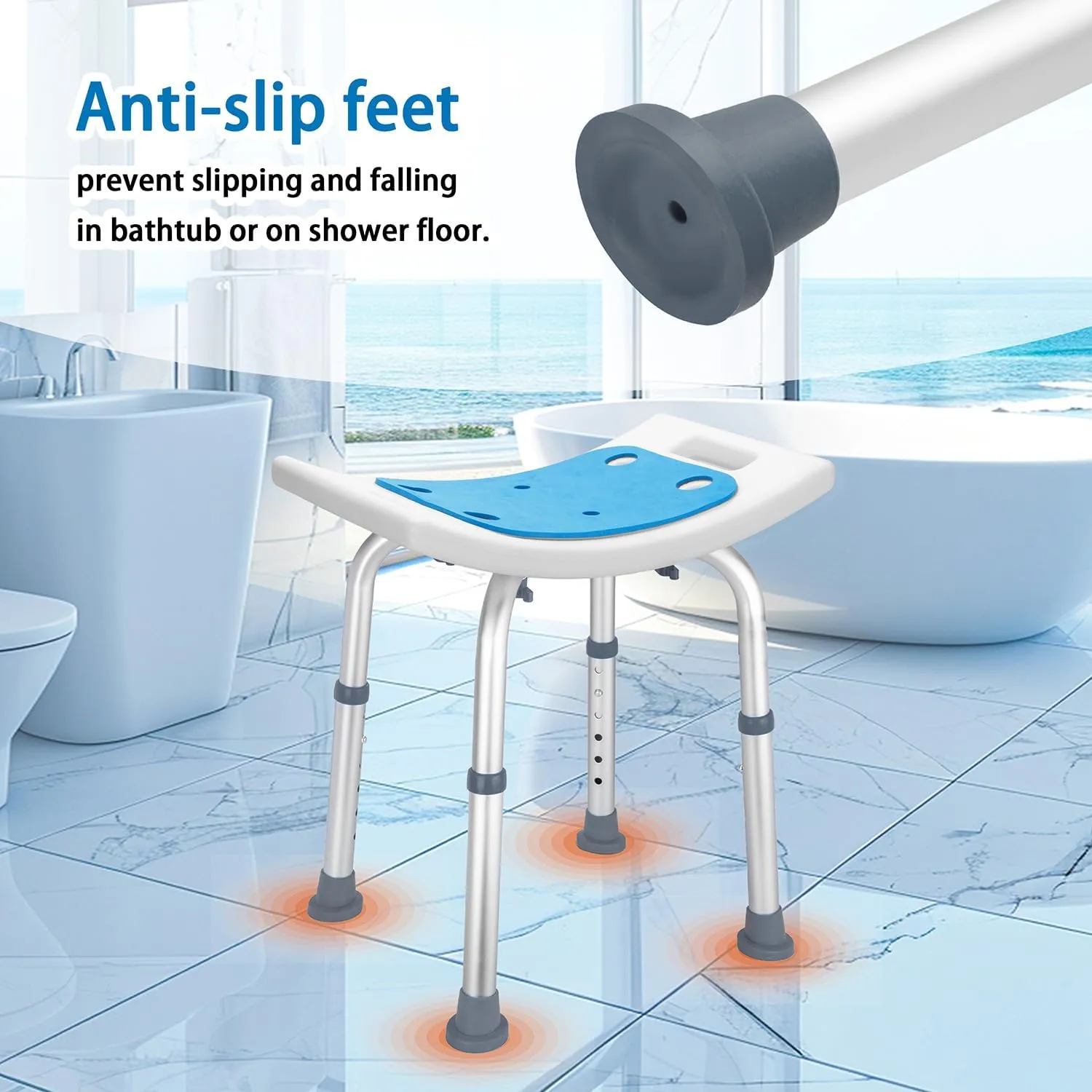Bath Seat Bathroom Bathtub Shower Chair Stool for Adults,FSA/HSA Compliant Seniors and Disabled, Elderly Tub Transfer Bench for Inside Shower (Grey, Round Foot Mats)