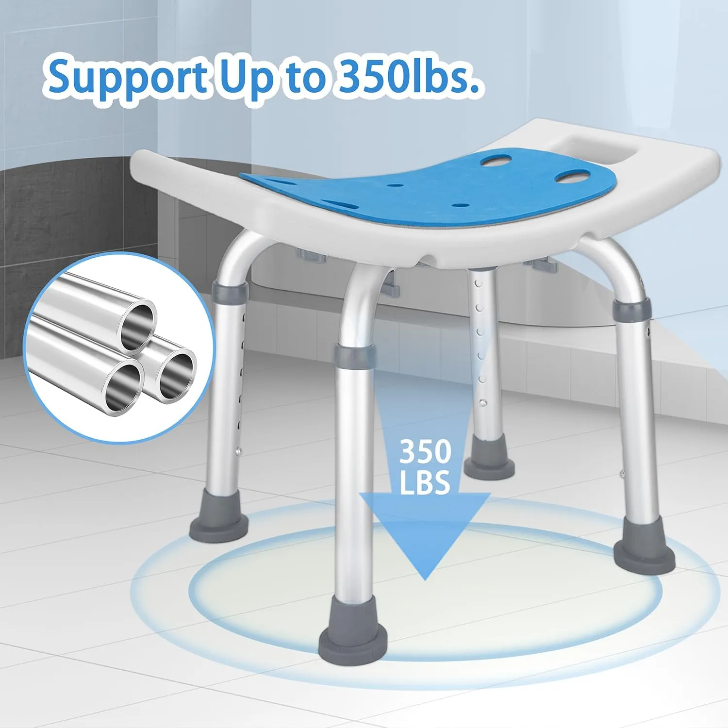 Bath Seat Bathroom Bathtub Shower Chair Stool for Adults,FSA/HSA Compliant Seniors and Disabled, Elderly Tub Transfer Bench for Inside Shower (Grey, Round Foot Mats)