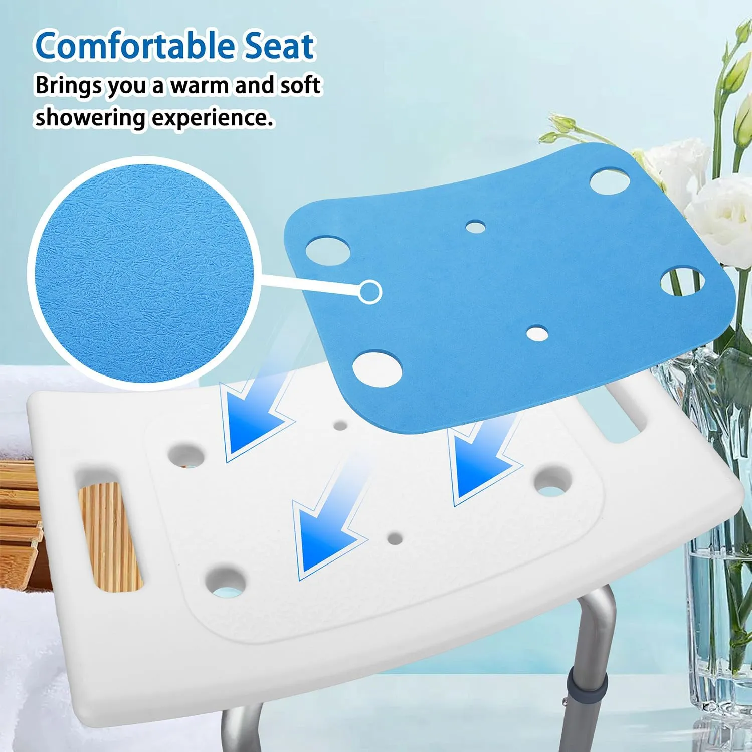 Bath Seat Bathroom Bathtub Shower Chair Stool for Adults,FSA/HSA Compliant Seniors and Disabled, Elderly Tub Transfer Bench for Inside Shower (Grey, Round Foot Mats)