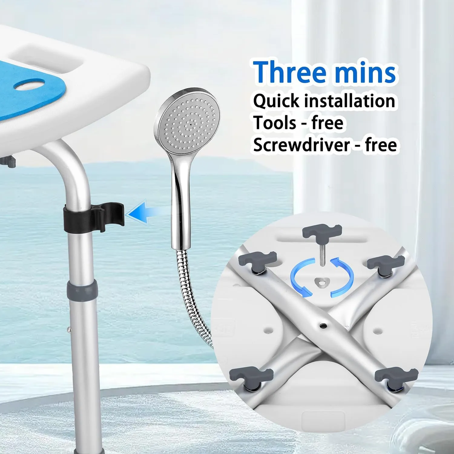 Bath Seat Bathroom Bathtub Shower Chair Stool for Adults,FSA/HSA Compliant Seniors and Disabled, Elderly Tub Transfer Bench for Inside Shower (Grey, Round Foot Mats)
