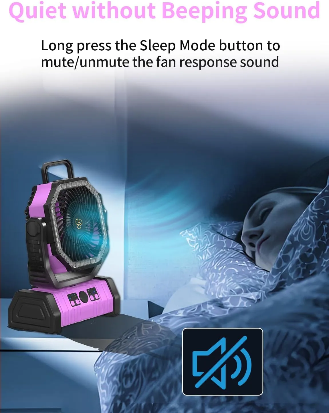 Battery Operated Portable Camping Fan Battery Powered Outdoor Tent Fan with LED Lantern Light 20000mAh Rechargeable, Oscillating, 360° Rotating Hanging Hook, Cordless USB Desk Fan(Pink)