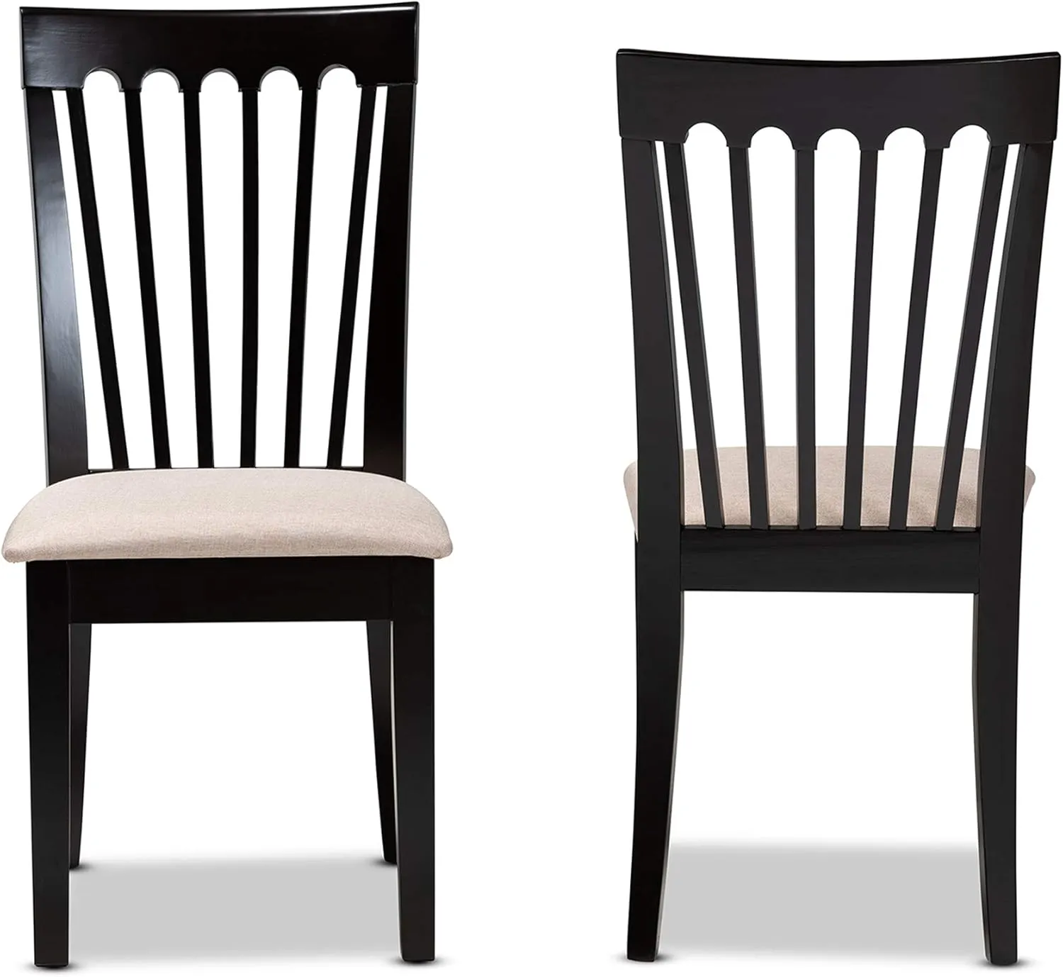 Baxton Studio Minette 2-Piece Dining Chair Set - Sand Fabric Upholstered, Espresso Brown Finished Wood