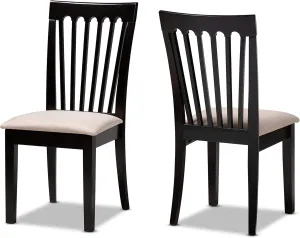 Baxton Studio Minette 2-Piece Dining Chair Set - Sand Fabric Upholstered, Espresso Brown Finished Wood
