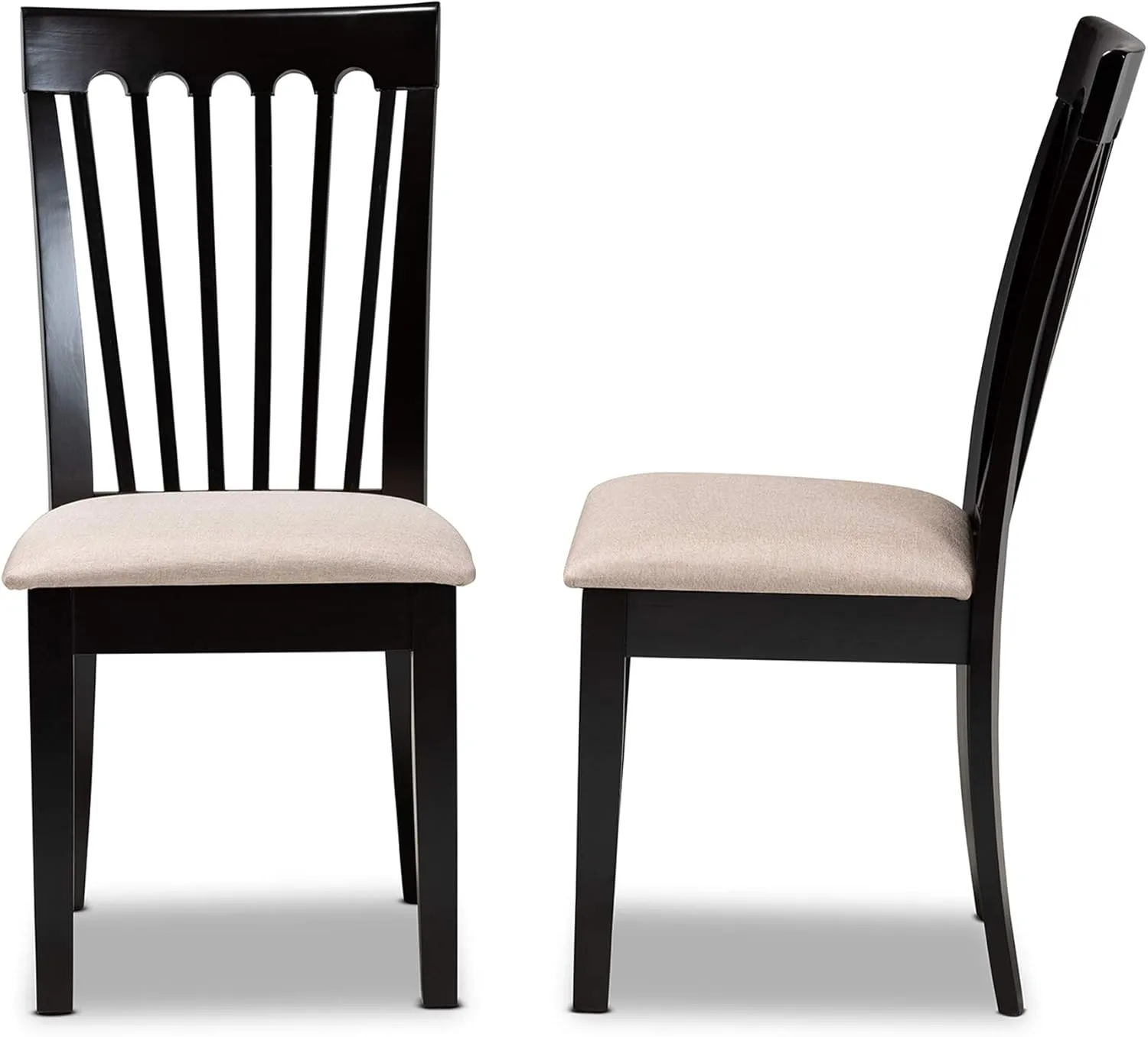 Baxton Studio Minette 2-Piece Dining Chair Set - Sand Fabric Upholstered, Espresso Brown Finished Wood