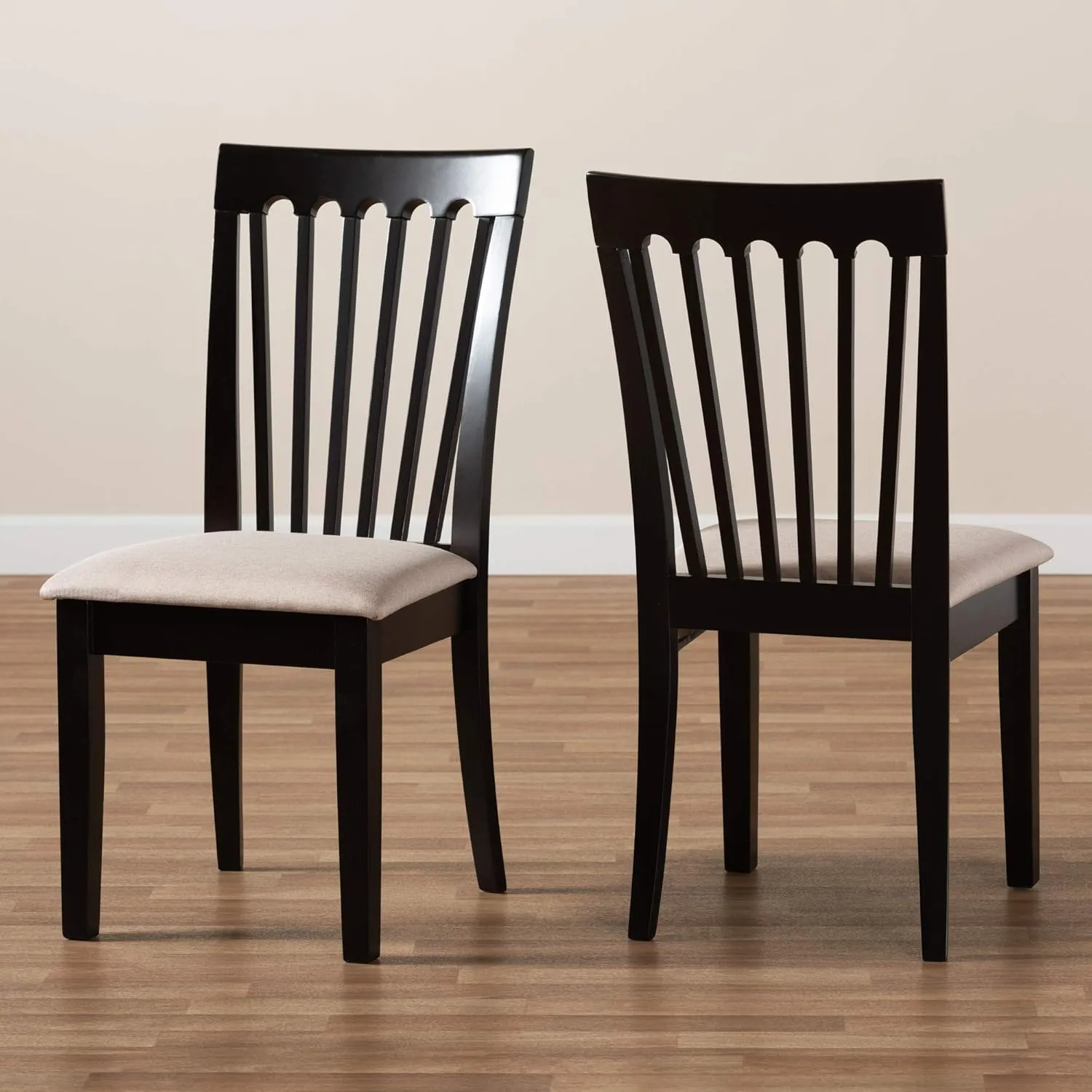 Baxton Studio Minette 2-Piece Dining Chair Set - Sand Fabric Upholstered, Espresso Brown Finished Wood