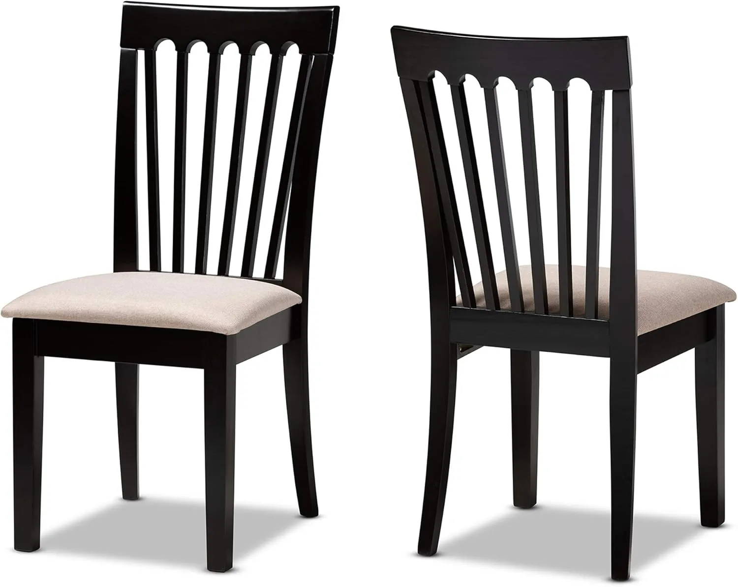 Baxton Studio Minette 2-Piece Dining Chair Set - Sand Fabric Upholstered, Espresso Brown Finished Wood
