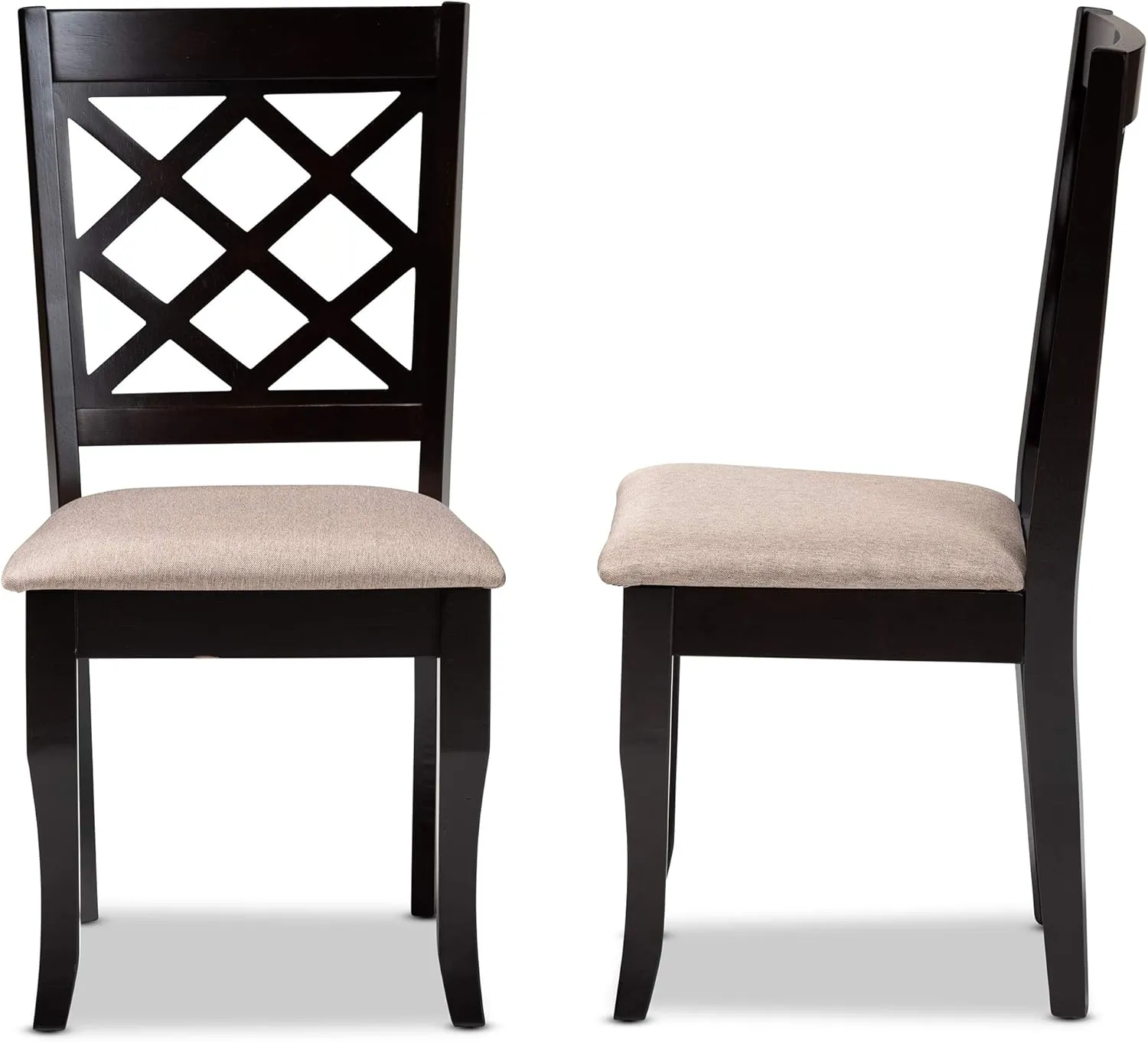 Baxton Studio Verner 2-Piece Wood Dining Chair Set - Sand Fabric Upholstered, Dark Brown Finished