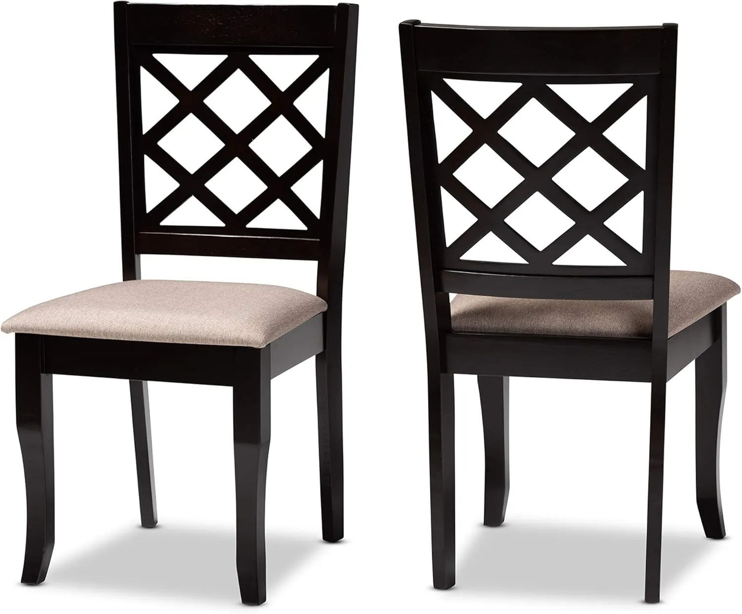 Baxton Studio Verner 2-Piece Wood Dining Chair Set - Sand Fabric Upholstered, Dark Brown Finished