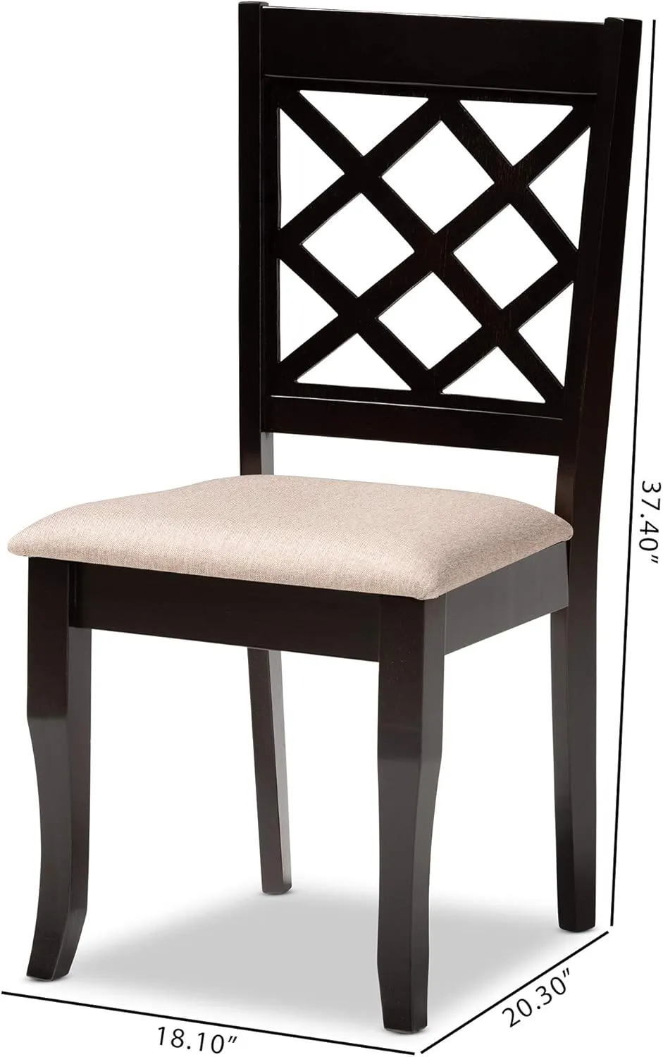 Baxton Studio Verner 2-Piece Wood Dining Chair Set - Sand Fabric Upholstered, Dark Brown Finished