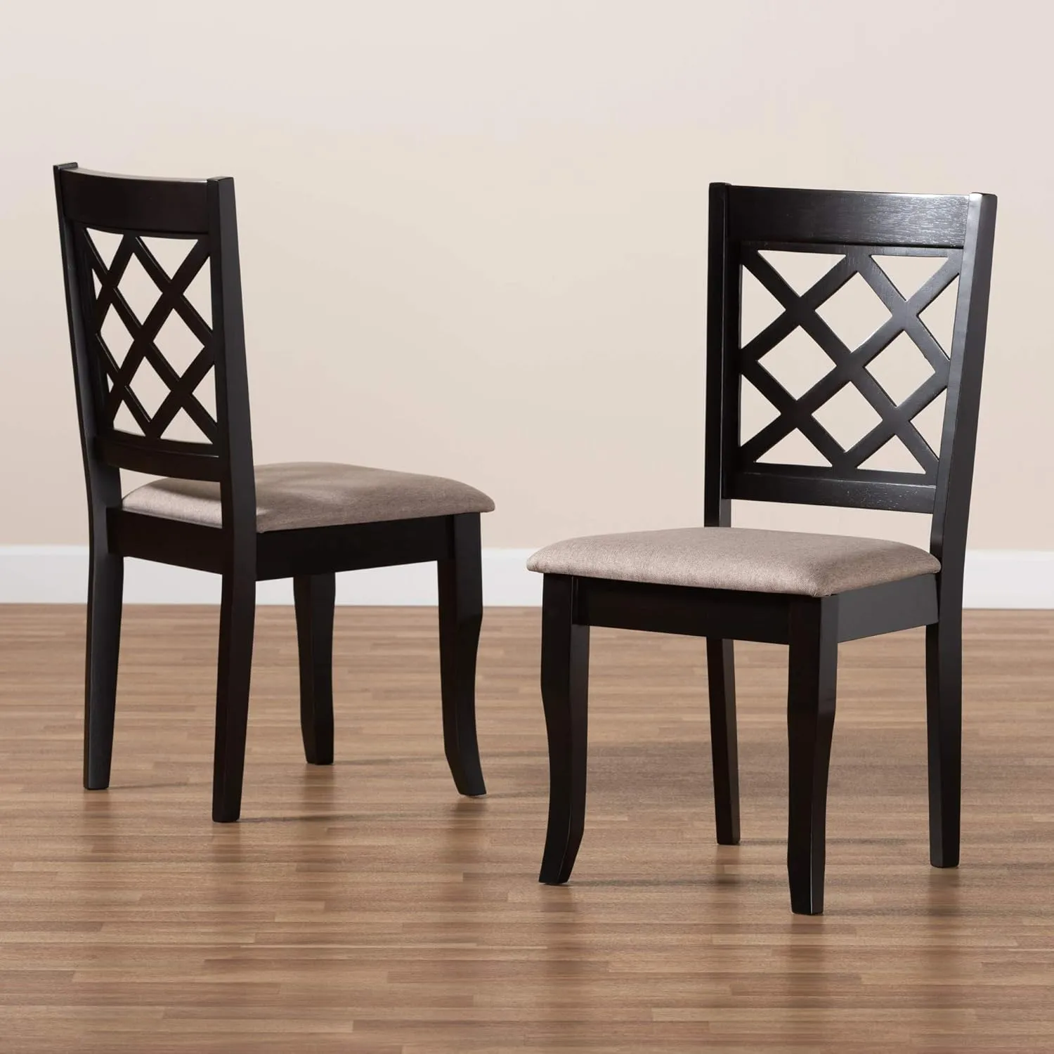 Baxton Studio Verner 2-Piece Wood Dining Chair Set - Sand Fabric Upholstered, Dark Brown Finished