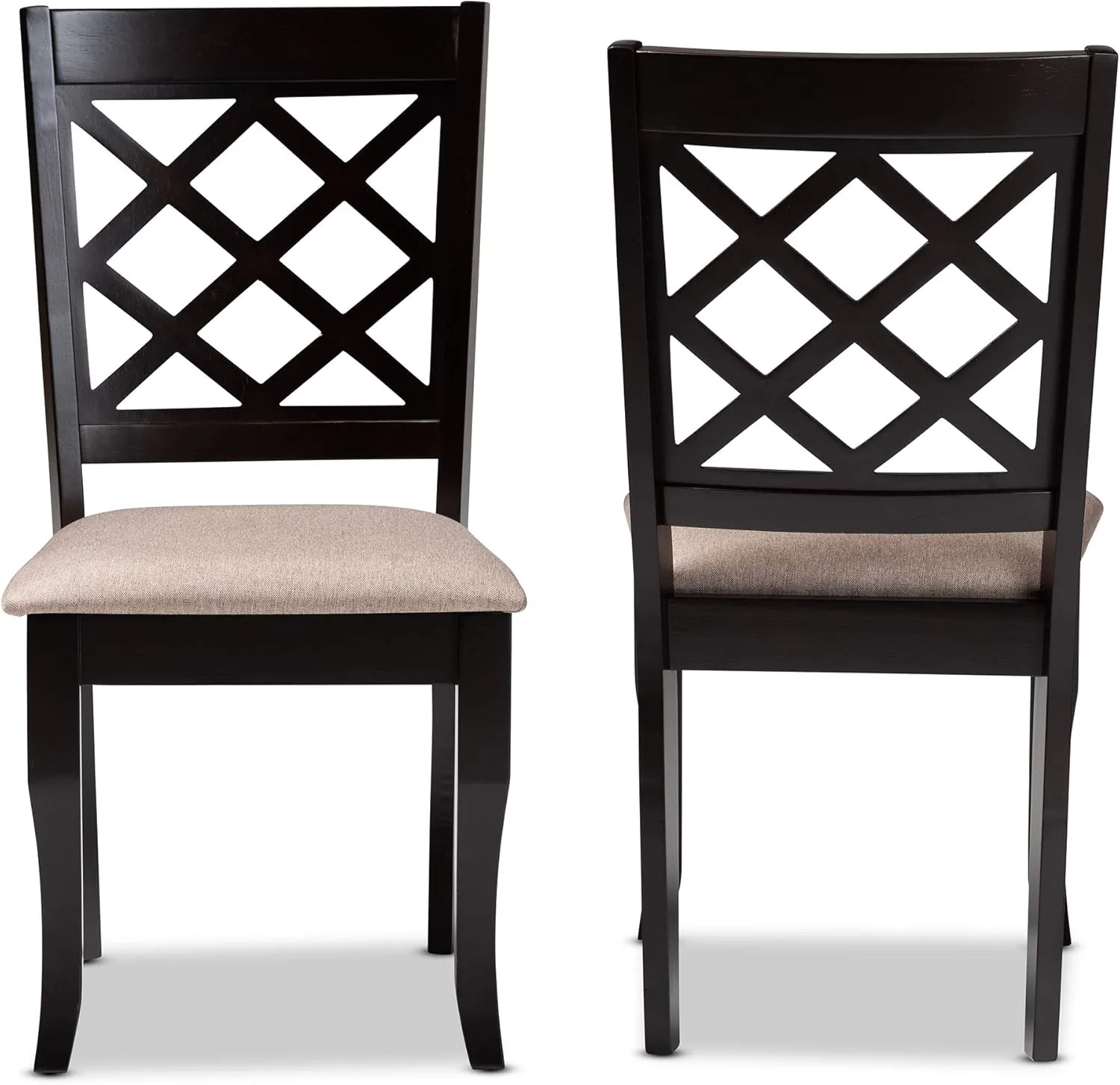 Baxton Studio Verner 2-Piece Wood Dining Chair Set - Sand Fabric Upholstered, Dark Brown Finished