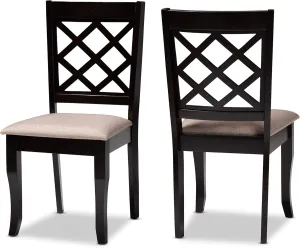 Baxton Studio Verner 2-Piece Wood Dining Chair Set - Sand Fabric Upholstered, Dark Brown Finished