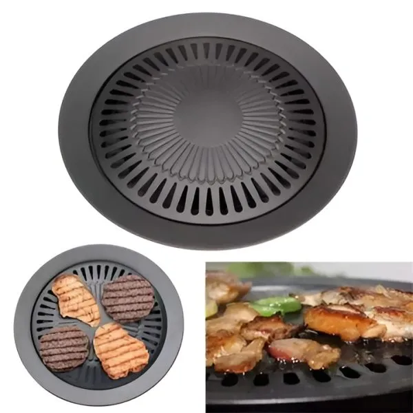 BBQ Grill Frying Pan Non-stick Korean Traditional Cast Iron Grill Pan 32cm