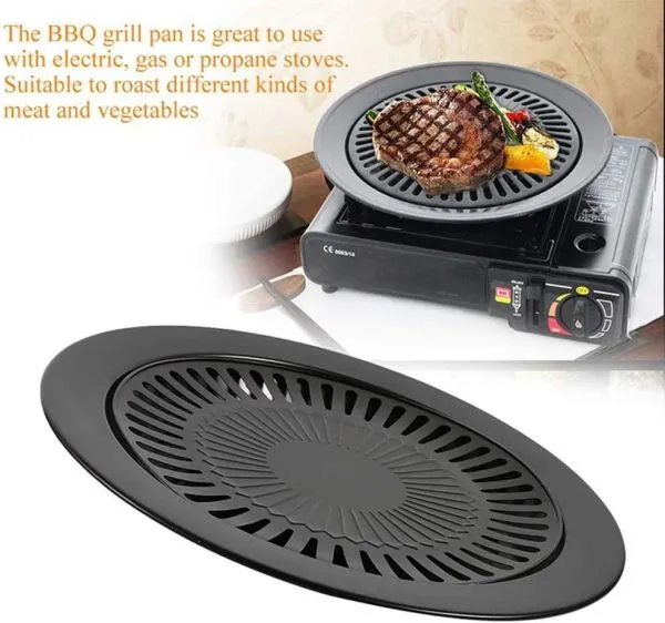 BBQ Grill Frying Pan Non-stick Korean Traditional Cast Iron Grill Pan 32cm