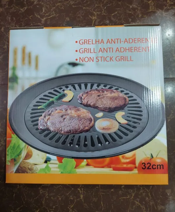 BBQ Grill Frying Pan Non-stick Korean Traditional Cast Iron Grill Pan 32cm
