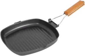 Bbq Pan Portable Frying Pan Foldable Design Scald Cast Cookware for Outdoor Cooking S with Wooden Handle for Camping and Bbqs