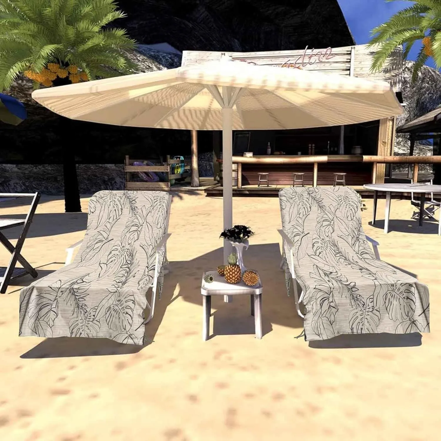 Beach Chair Covers Set of 2 Vintage Floral and Tropical Leaves Patternpalm Trees in Beach Chair Cover with Side Pockets for Sun Lounger Pool Sunbathing