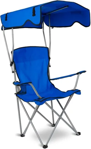 Beach Chair with Canopy Shade, Portable Outdoor Chair with Cushioned Seat & Back,Cup Holder and Carry Bag for Camping, Fishing, Beach, and Sports, Multi-Color (Blue)
